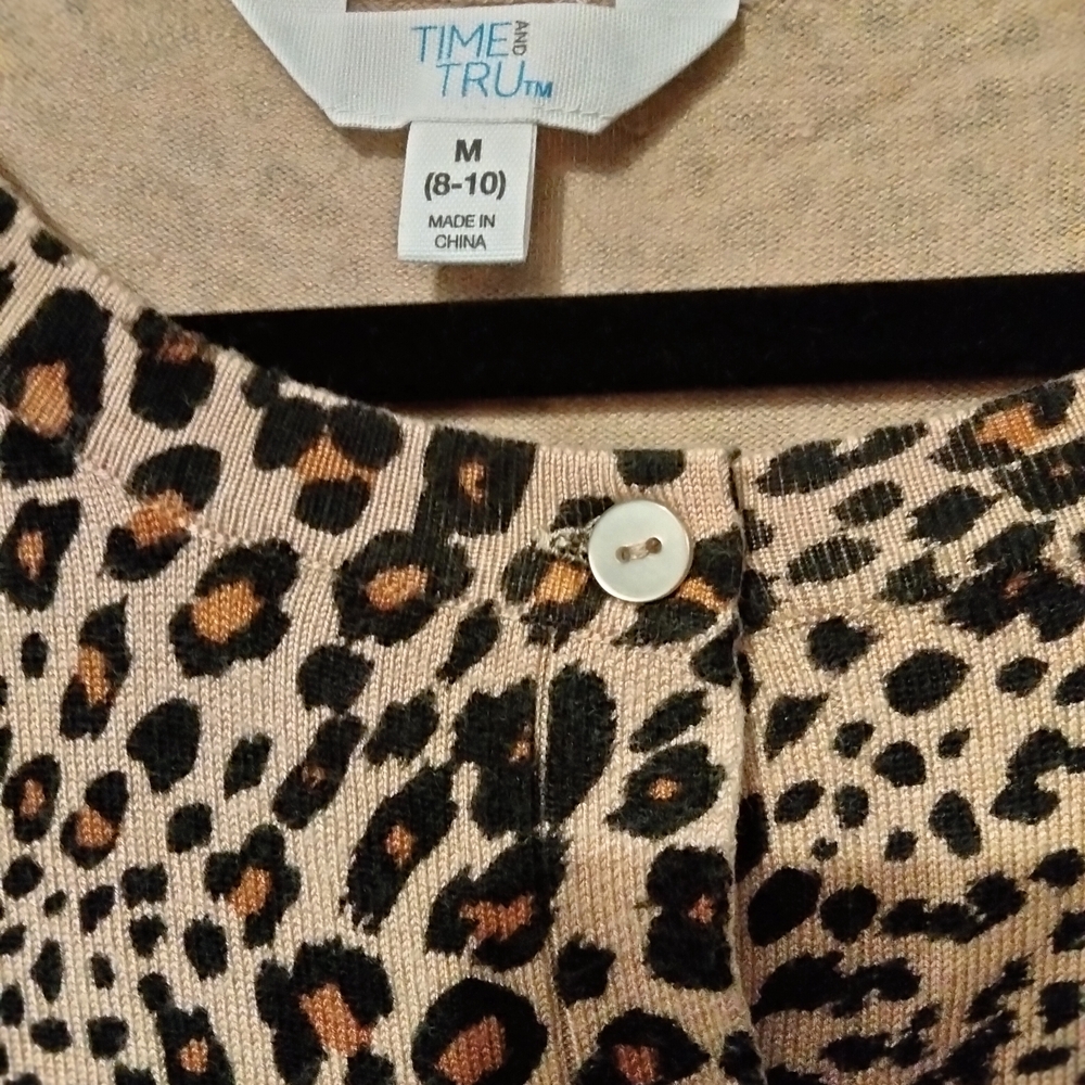 Time and Tru Animal Print Button-Up Sweater